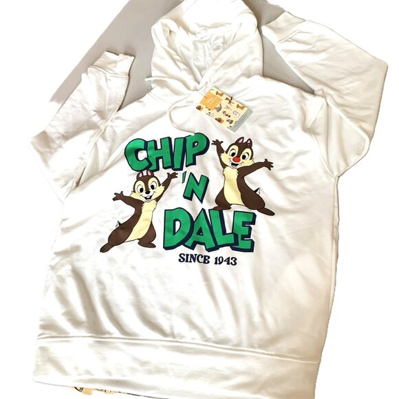 NWT CHIP AND DALE DISNEY CLASSICS HOODIE IVORY SIZE SMALL - Picture 2 of 9